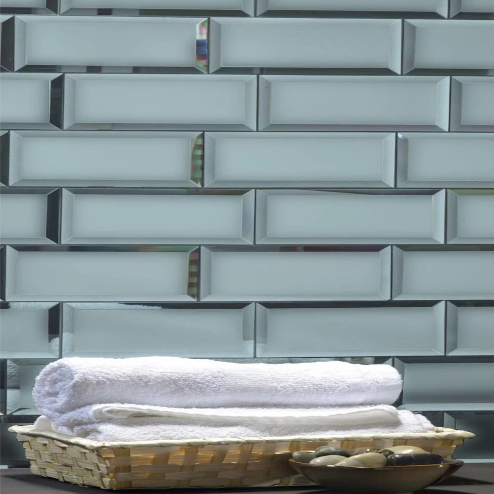 Reflections Graphite Blue Subway 3 In. X 12 In. Matte Glass Mirror Wall Tile (1 Sq. Ft. ) 4 Reflections Graphite Blue Subway 3 In. X 12 In. Matte Glass Mirror Wall Tile (1 Sq. Ft. ) - Image 2