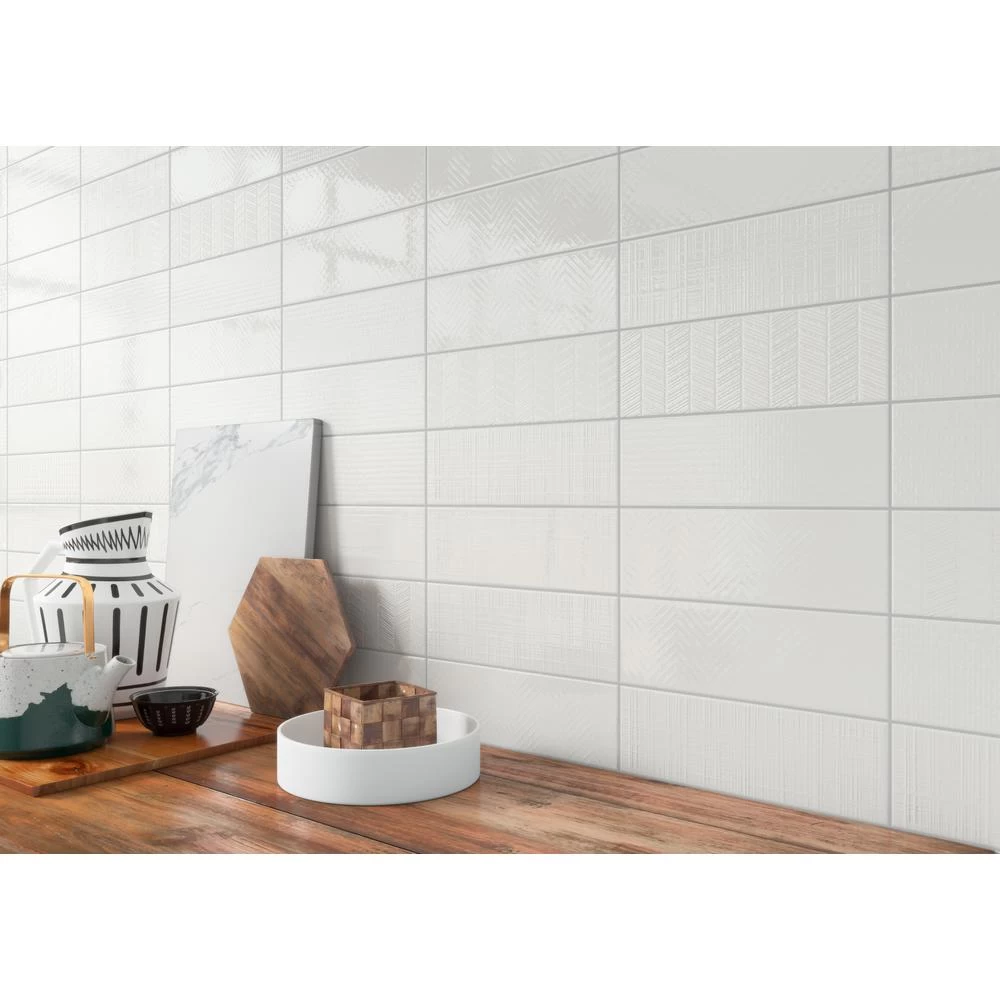MSI Citylights Pure 3D Mix 12 In. X 4 In. Glossy Ceramic White Textured Subway Tile (9.9 Sq. Ft. / Case) 4 MSI Citylights Pure 3D Mix 12 In. X 4 In. Glossy Ceramic White Textured Subway Tile (9.9 Sq. Ft. / Case) - Image 2