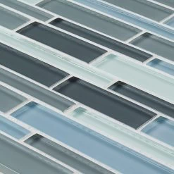 Jeffrey Court Stratosphere Blue Pencil 12.875 In. X 12.5 In. X 8 Mm Interlocking Glossy Glass Mosaic Tile