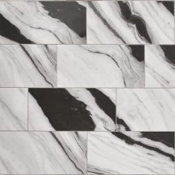 Daltile QuicTile 12 In. X 24 In. Panda Marble Polished Porcelain Locking Floor Tile (9.6 Sq. Ft. / Case)